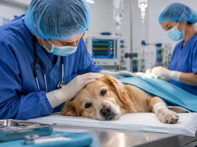 Veterinarian assessing a pet before surgery